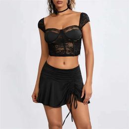 Damestanks Camis XingQing Lace Crop Top Vrouwen Y2K Kleding door Cap Swtheart Neckline Tanks Summer Vest Party Clubwear Y240420