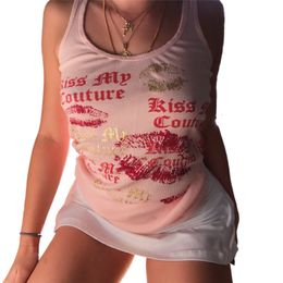 Damestanks Camis Xingqing Sexy schattige tanktops voor vrouwen Clubwear Letter Lippen Print Rib Gebreide Zomer Y2K Kleding 2000s Fairycore Tee 230105