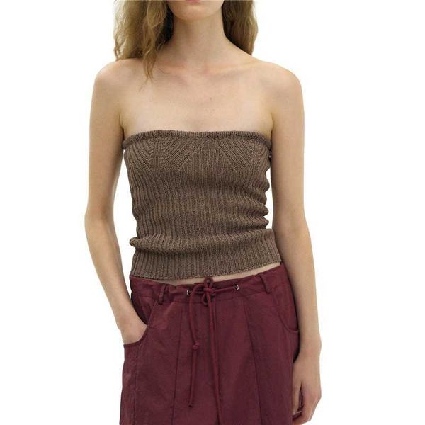 Tanks pour femmes Camis Xingqing Y2K Crochet Trect Crop Top 2000S Femmes Couleur solide Sans sans bracele