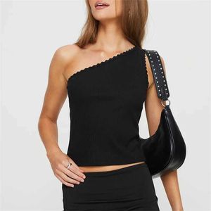 Tanks pour femmes Camis Xingqing Y2K Lace-Tobe réservoir Summer Femmes Cound Casual Color Skinny One épaule Slveless T-shirt 2000s Vêtements Strtwear Y240420