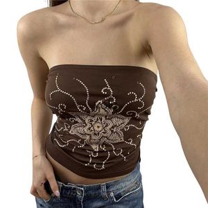 Tanques de mujer Camis Xingqing Y2K Vintage Tops Estampado floral Crop Top Mujeres Sin mangas V Fairycore Party Camiseta Verano O Hombro Streetwear 2022yolq