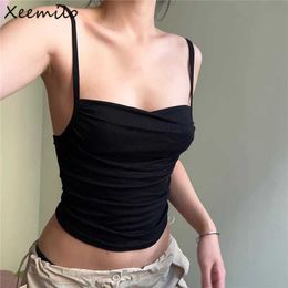 Tanks pour femmes Camis Xmilo Spaghetti STACLES TOB TOP RUCHED TOP COST-MATCHING TOPS BORDESS LOBTESS TOPS 2023 CORDETS CORSETS CONCON