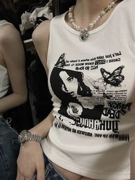 Tanques de mujer Camis Y2k Grunge Print Sin mangas Sexy Tank Top para mujer Chaleco de punto acanalado Streetwear Ropa estética Mujer Crop Top Mujer 2000s 230609