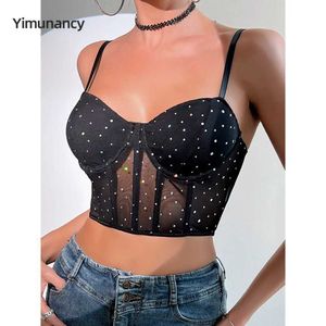 Tanks pour femmes Camis Yimunancy Diamond Camisol Femmes Cropits Top Backless Summer Sexy Mesh Top Blusas J240523