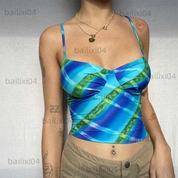 Tanques de mujer Camis Zoctuo Calzoncillos Lindo estampado gráfico Cuello en V Sin mangas Crop Top Sexy Flaco Streetwear 2022 Summer Beach Party Y2K Breve T230417