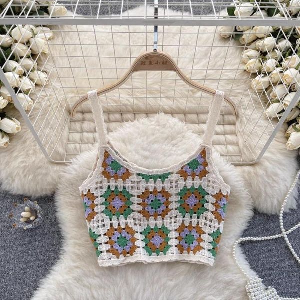 Tanques de mujer Casual sexy Gallus para ropa de mujer Boho Crochet Ligero estrev estampado Camisolas de diseño de verano
