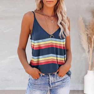 Débardeurs femme casual multicolore rayé imprimé femmes Camis Vintage sans manches Camisole été col en v lâche gilet à bretelles