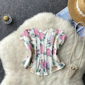 Camisetas sin mangas con estampado Floral para mujer, Top de tubo Sexy sin tirantes, cultivo básico Y2k, moda coreana, camisola de verano, corpiño con corsé