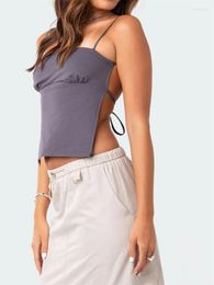 Tanks Femmes Chronstyle 2024 Femmes Y2K Dos nu Tank Crop Tops Rétro Sexy Tie Up Sans manches Spaghetti Strap Camis Summer Mini Vest