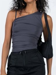 CHRONSTYLE Off-shoulderband Ruches Tank Crop Tops 2024 Dames Mouwloos Solid Slim Fit Onregelmatige Zoom Vest Zomer Streetwear