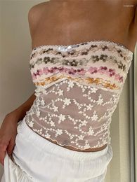 Dames Tanks CHRONSTYLE Vintage Borduren Bloem Kant Tube Tops Zomer Clubwear 2024 Sexy Vrouwen Strapless Off-shoulder See Through Tank