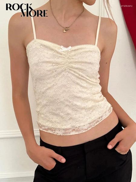 Tanks pour femmes Cloquette en dentelle de dentelle patchwork crop top femme kawaii blanc sexy camis slim-fit corset mignon y2k esthétique vintage mini