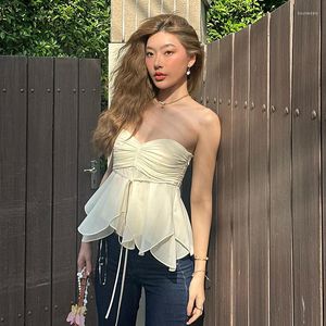 Réservoirs pour femmes Clinkly Off Camisole Y2K Coquette Sexy Summer Irregualr Volants Crop Tube Tops Mignon Esthétique Fairycore Style Coréen