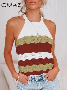 Tanks pour femmes cmaz tricoté creux de gilet 2024 Taban à contraste décontracté d'été pour la femme sans manches coule couche en tricot lc2564986