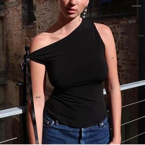 Dames Tanks Cold Schouder Crop Top Jaren 2000 Kleding Dames Vastgebonden Asymmetrische Mouwloze T-shirts Basic Y2k Kleding Casual Streetwear