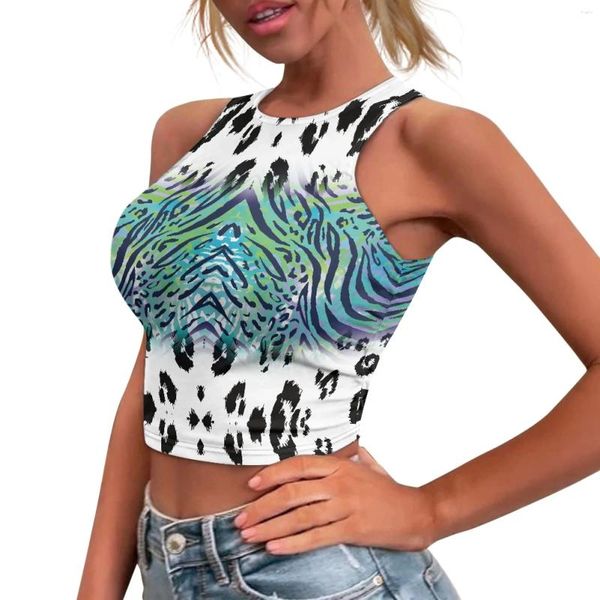 Tanks pour femmes Textures animales colorées Summer Femme O-Cou Sexy Expose Nombril Gilet tricoté sans manches Vêtements de basket-ball Top Fashion