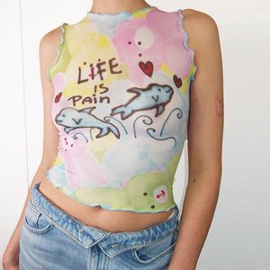 Camiseta sin mangas CottvoCute con estampado de dibujos animados para mujer