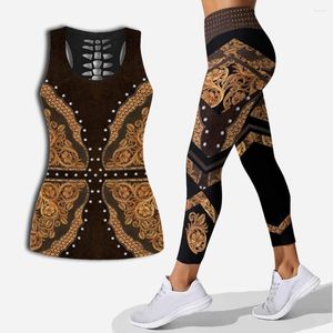 Damestanks Country Girl Hollow Tanktop en leggings ingesteld voor dames yogabroeken print sportpak 4 stijlen plus maat xs-8xl