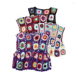 Chars féminins gilets au crochet pour femmes bohemain imprimé floral creux sans manches cardigan tricot tricot top top y2k