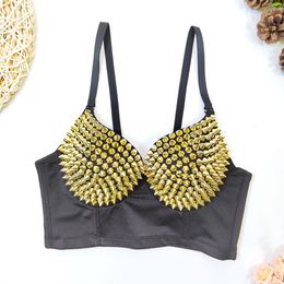 Débardeurs pour femmes Crop Top clouté Rivet Corset Soutien-gorge Mode Discothèque Coquette Vêtements Rave Festival Bustier Femme Fête d'été Gilets sans manches