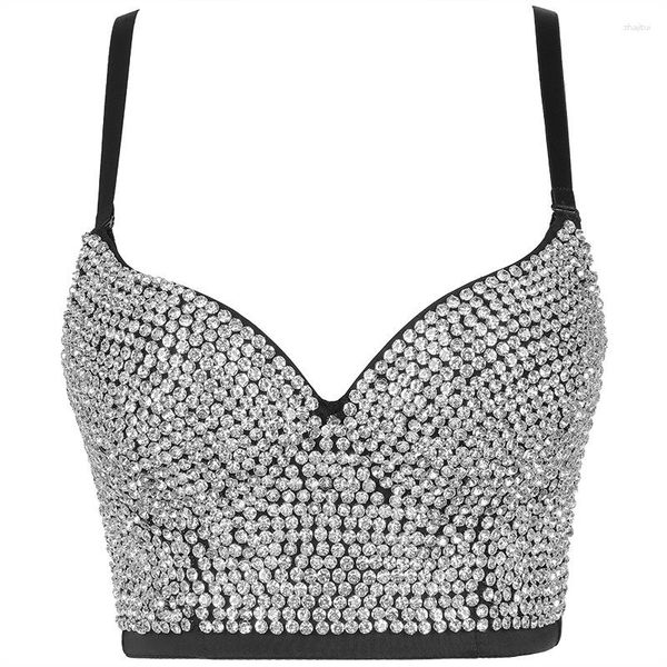 Débardeurs pour femmes hauts courts à la main strass haut bustier brillant diamant Push Up Club fête soutien-gorge recadrée gilet Corset