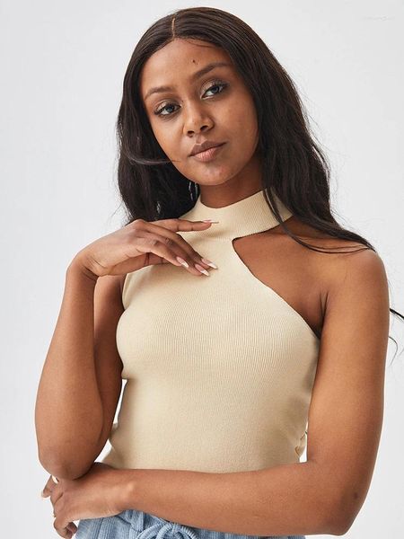 Les réservoirs de femmes découpent la récolte sexy à l'épaule solide 2024 Fashion tricotée courte tops pour femmes Tanque de tube d'été irrégulier beige noir blanc