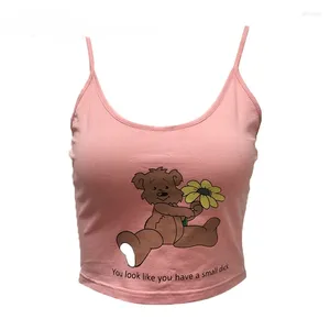 Tanks pour femmes mignons ours camis femmes sans manches streetwear tops gilet tee-shirt rose crop haut