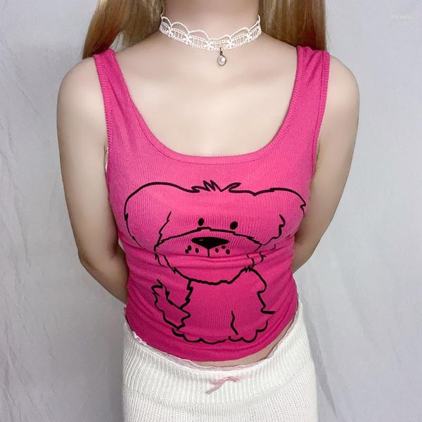 Débardeurs pour femmes mignon chien imprimé débardeur Style Lolita décontracté basique hauts courts doux Kawaii Camisoles doux filles esthétique gilet Y2K femme