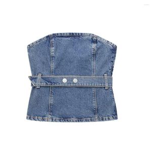 Dames Tanks Denim Tube Top Dames Chic Lady Slim-fit Elastisch Korset Crop Vrouwelijke Kleding 2023 Zomer