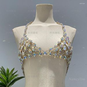 Débardeurs pour femmes, soutien-gorge de poitrine enveloppé de perles de diamant, haut Y2K, chaînes de corps sexy, cou suspendu, mode boîte de nuit, camisole