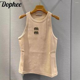 Tanks Femmes Dophee Printemps Été Femmes Camisole Diamant Lettres Minceur Top Tout-Match T-shirt À Manches Courtes Casual Bas Camis