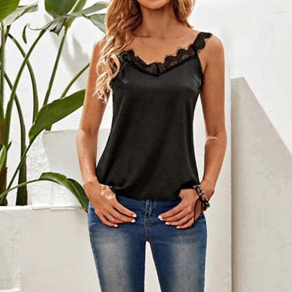 Tanques de mujer Est Summer Girl Women Lace Top Tank Camisole Cami Shirt Ladies Sexy Slim Chaleco Tops Camiseta sin mangas Blusas negras Mujer