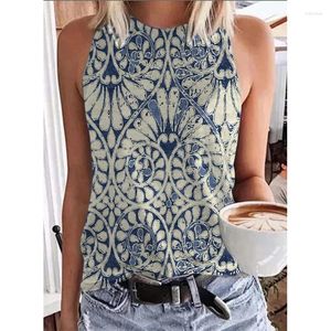 Tanks pour femmes Style ethnique Paisley 3D Imprimer Débardeurs Femmes Rétro Streetwear Y2K Surdimensionné O-Cou Gilet Hors Épaule Sans Manches Femme