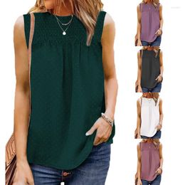 Damestanks Europa en Amerika dames 2023 Zomerstijl Solid color round nek pullover blouse mouwloze slanke passende vest vrouwen