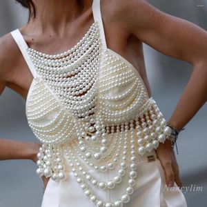 Tanks pour femmes Perles européennes et américaines Chaînes de corps Camisole Femme Perle Gilet Robe de mariée Ins Blogger Wear Accessoire Y2K Top 2024