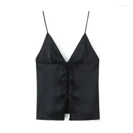 Damestanks Fanan 2024 Bow-getrimde zijden Satin V-Neck Halter Top Y2K Woman Clothing Store biedt steek