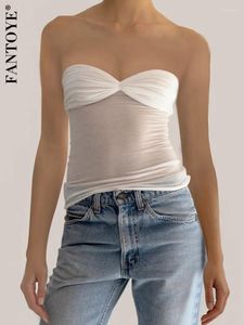 Dames Tanks Fantoye Gebreid Sexy Off-shoulder Mesh Dames Tube Tops Wit Ruglooze See Through Crop Vrouwelijk Zomer Bustier Casual Street chic