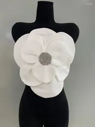 Débardeurs pour femmes Mode Perlé Fleurs en trois dimensions Réservoir pour femme Printemps et été Vacances Tube Top Blanc Crop 2024