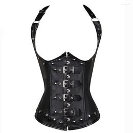 Damen Tanks Mode Camis Tank Tops Korsett Kunstleder Bustier Weste Gothic Gorset Frontschnalle Niet KorseFür Frauen Plus Size