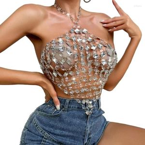 Tanks pour femmes mode Cristal Chain Crops Tops Rhinestones Chaînes de poitrine Bra Club de nuit Body Bijoux Accessoires Sexy Femmes sans dos