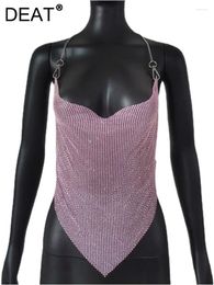 Tanques de mujer moda rosa metal taladro sexy chaleco verano 2023 con cuello en v delgado sin espalda sin mangas tops de tirantes femenino 5E5422