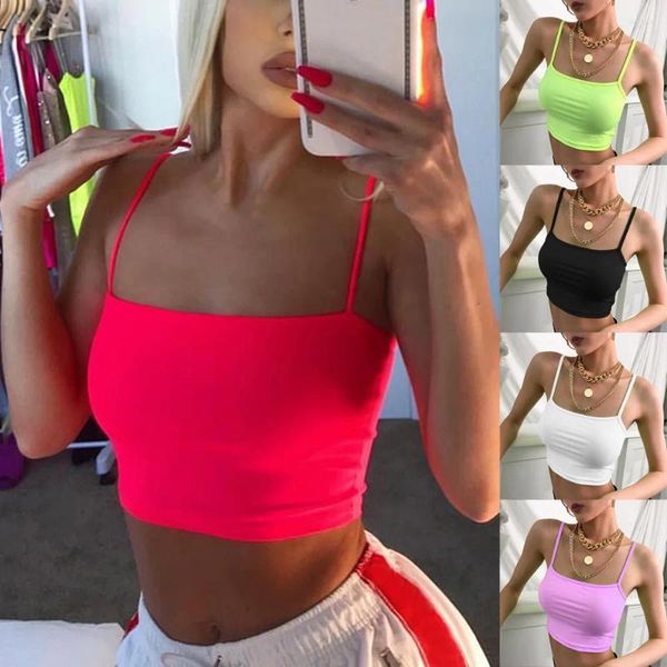 Tanques de mujer Moda Corta Sexy Crop Tops Neón Verde Elegante Señoras Casual Calle Ropa deportiva Bralette Debajo de la ropa Sólido Rosa