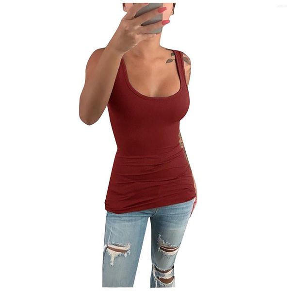 Camisetas sin mangas para mujer, color sólido, elásticas, ajustadas, deportivas, casuales, sin mangas, camiseta recortada Y2k Tops lindo tanque