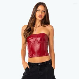 Tanks Femmes Mode Femmes PU Cuir Bustier Cropped Tops Back Lace-up Bandage sans bretelles sans manches Slim Tank Vest Party Lady Corset