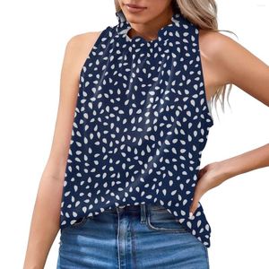 Damestanks mode dames mouwloos shirt halter nek geplooide bloemenprint tanktops blouse zomer casual tuniek vrouwelijke kleding