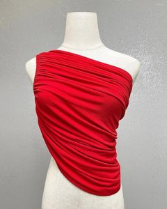 Damestanktops Vrouwelijke mode Iuencer Niche-ontwerp Pure Desire Sexy diagonale schouder Asymmetrisch geplooid vest