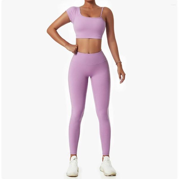 Réservoirs pour femmes Fitness Purple Yoga Soutien-gorge et Leggings Tenues Femmes Sportswear Gym Sports Set Running Vêtements d'entraînement Deux pièces