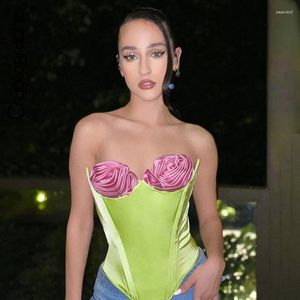 Débardeur sans manches avec appliques florales pour femmes, Corset élégant, soutien-gorge d'été, Sexy, sans bretelles, haut court