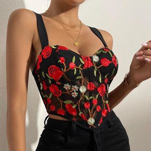 Tanques de mujer Camisola floral Mujeres Correa de espagueti roja Cintura elástica Sin espalda Top Moda Vacaciones Damas Slim Verano Y2K Sexy Tank Tops