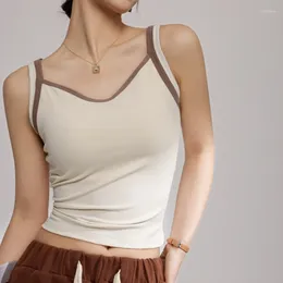 Tanks pour femmes Camisole de couleur contrastée française pour femmes Top tout-en-un avec des ponts de poitrine Beau dos peut être porté à l'extérieur et